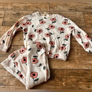 Jessica Simpson Floral Ribbed Long-Sleeve Top in Cream with Pink Flowers